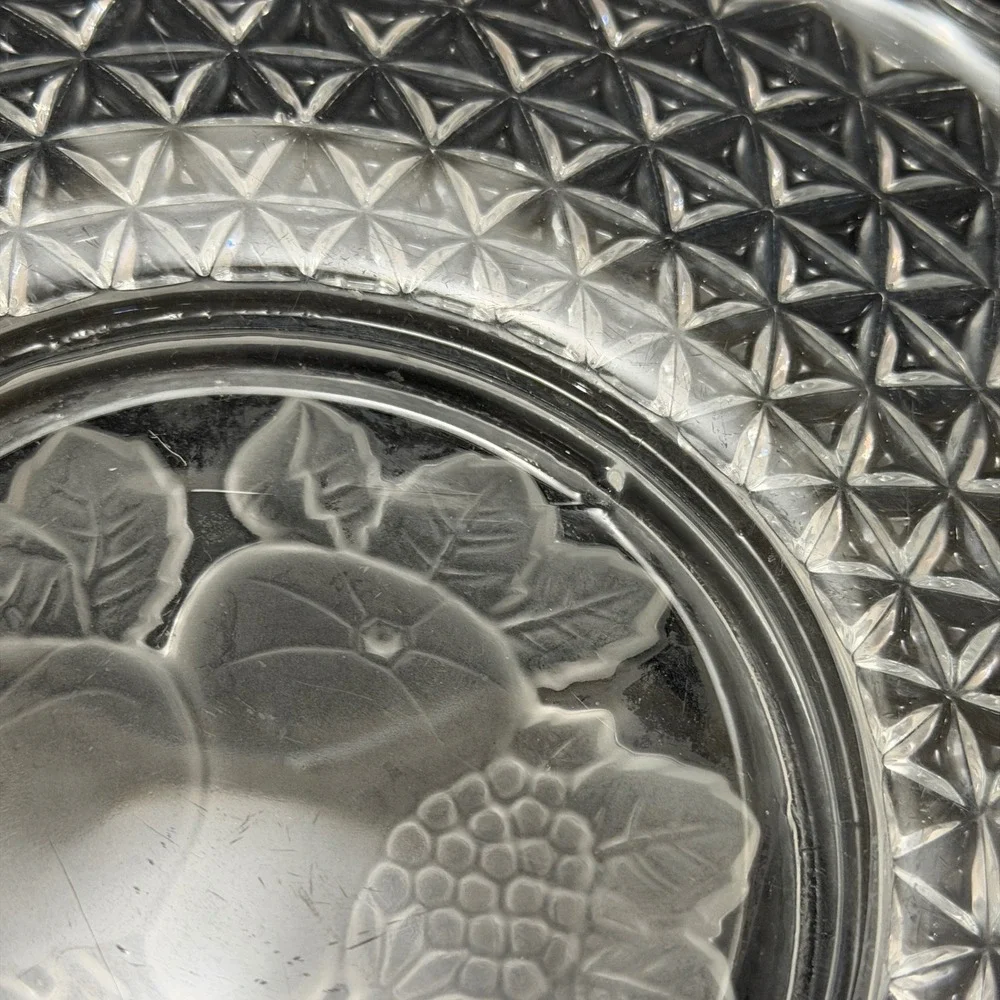 Vintage Pressed Glass Serving‎ Plate Lace Edge Fruit Pattern Cottage Farmhouse